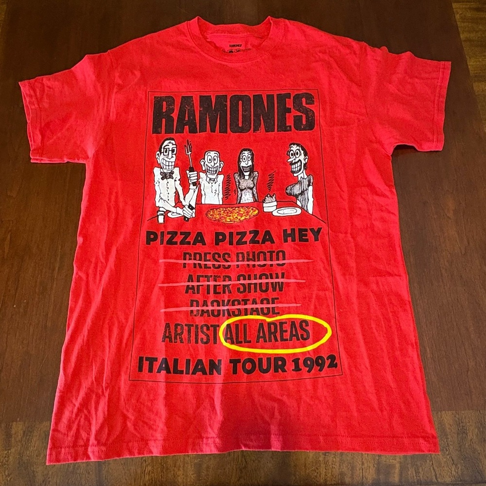 Ramones Pizza Pizza Hey Italian Tour Graphic T Shirt Red Size Medium Licensed